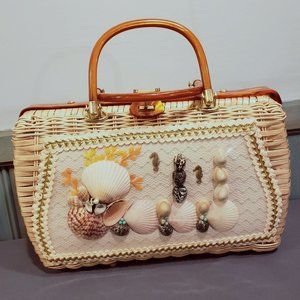 Vintage Seashell Wicker Box Purse NEW